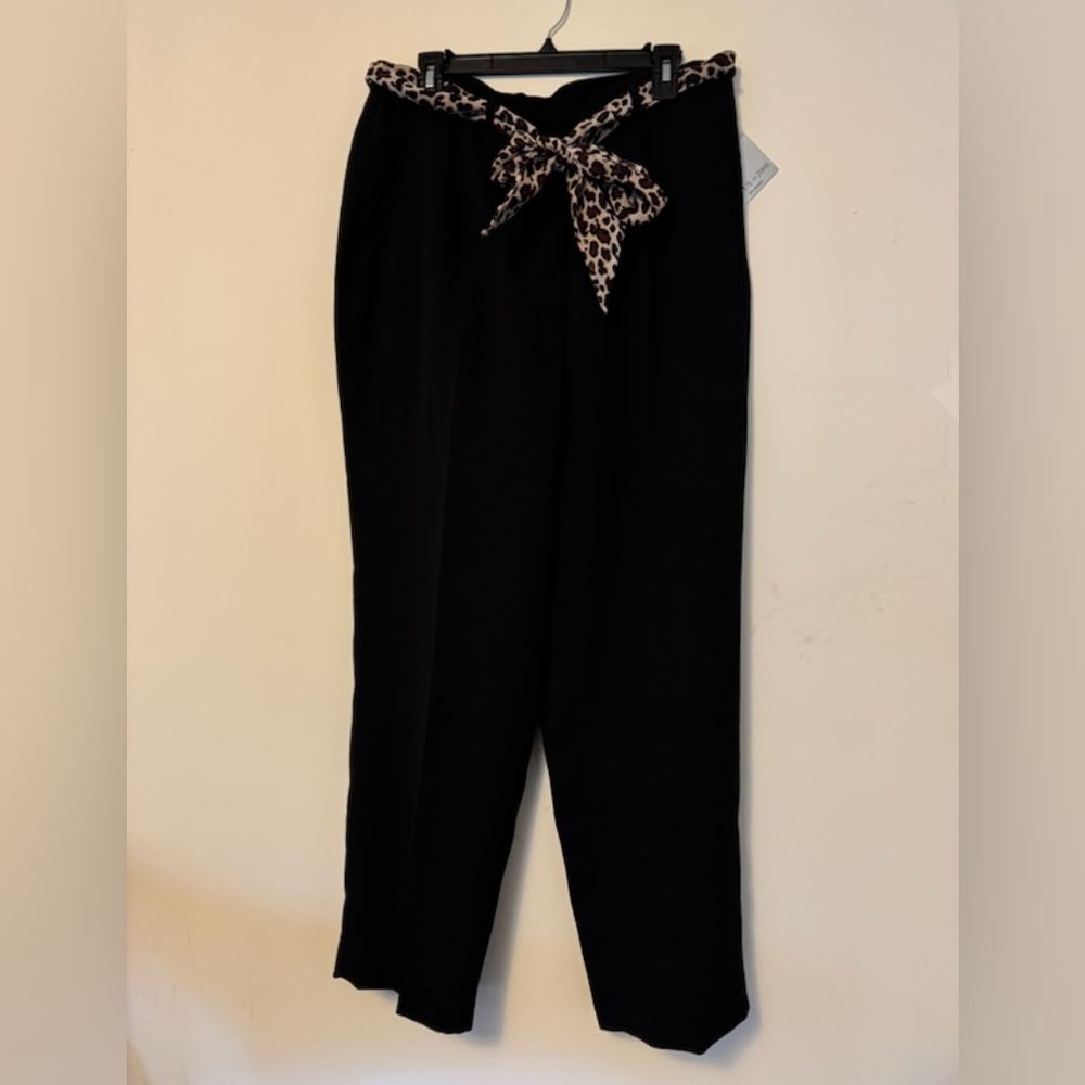 Leopard Print Tie Black Women's Pants